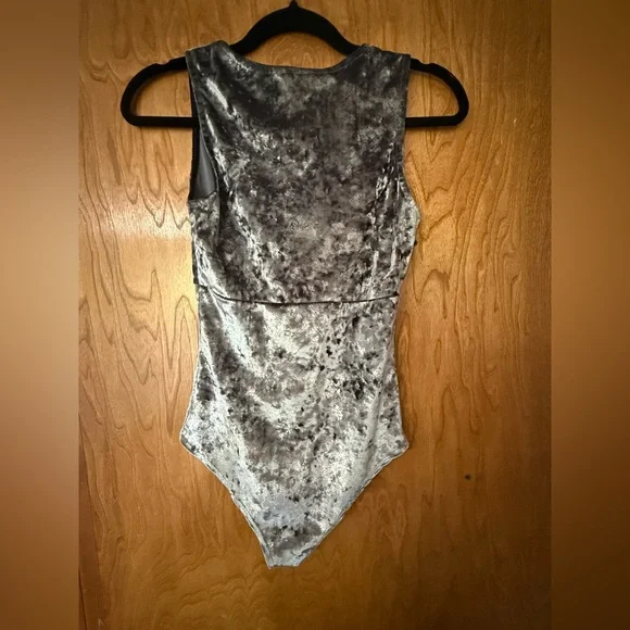 Fashion Nova Gray/Silver Velvet Bodysuit - Picture 2 of 4